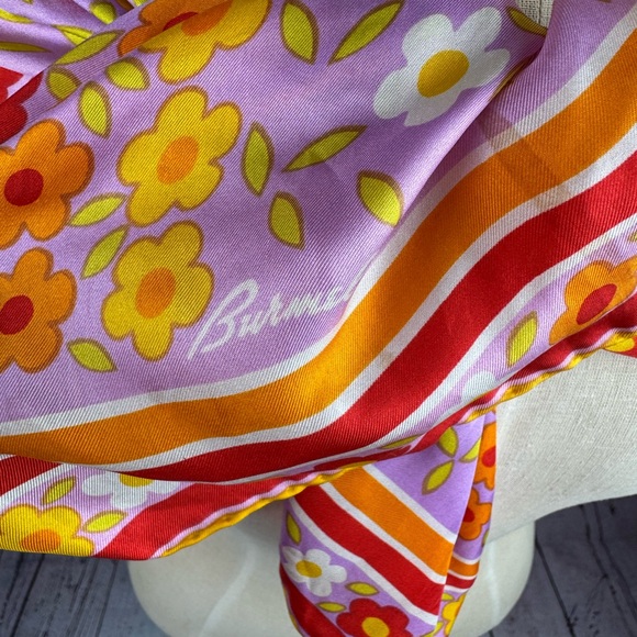 VTG BURMEL 100% Hand Rolled Silk Scarf Japan Floral - Pink/Yellow - Picture 3 of 5
